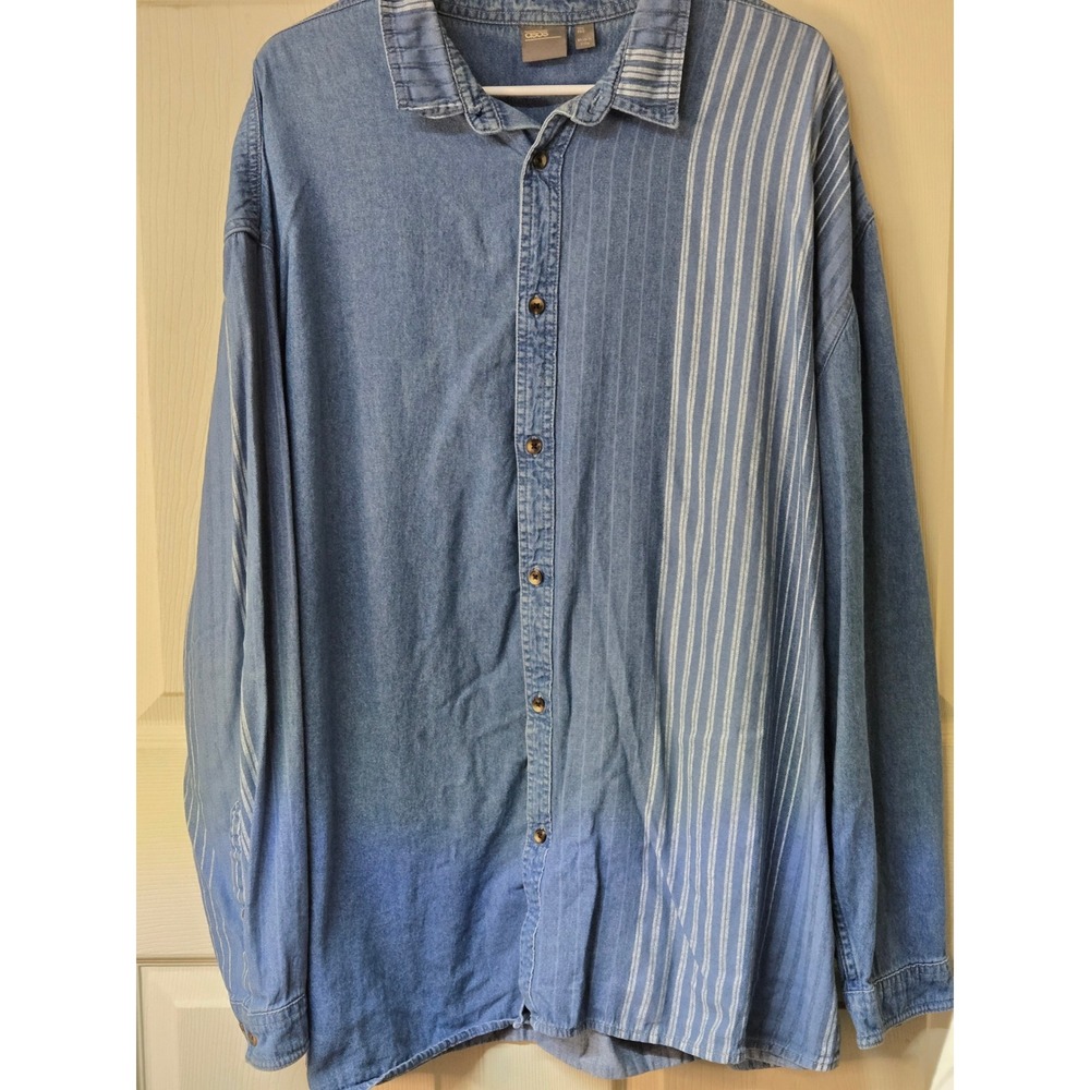 ASOS Mens 3XL Denim Button Down Shirt Long Sleeve Striped Asymmetric Blue